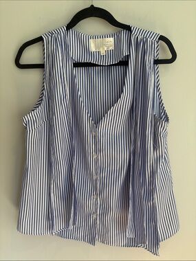 J.O.A. Blue and White Striped Button-Front Sleeveless Camisole
